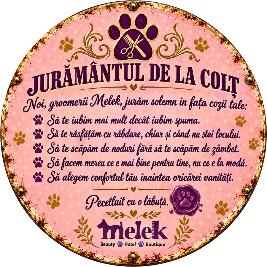 Plăcuță retro rotundă: Jurământul de la colț, pecetluit cu o lăbuță