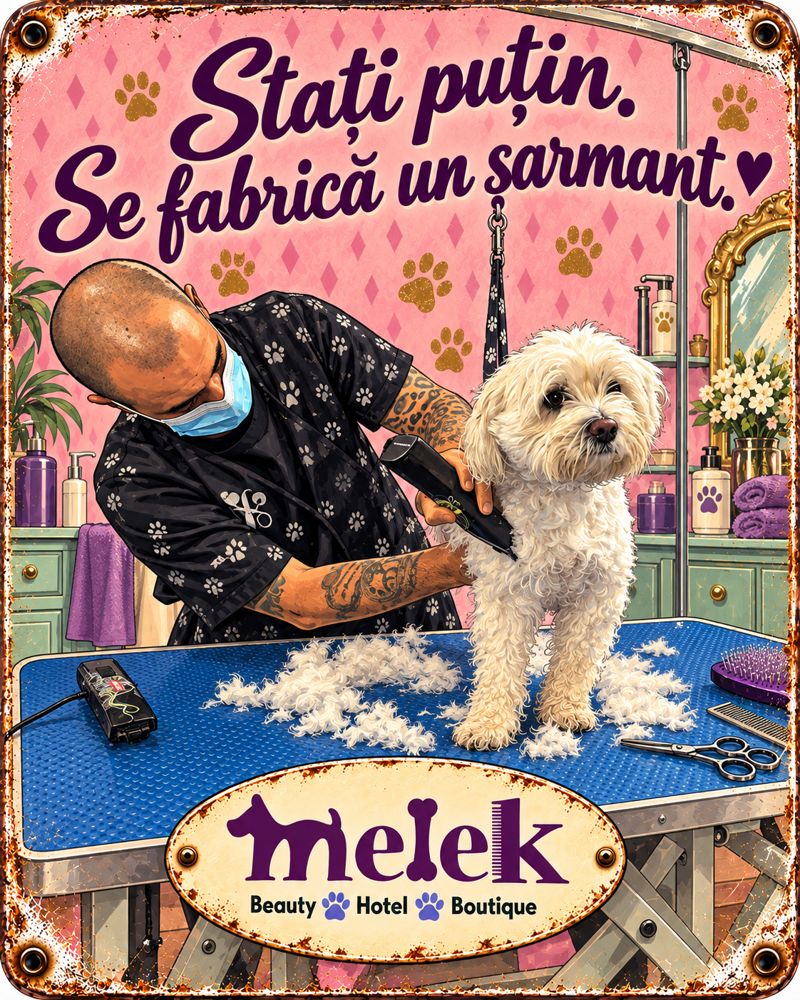 Afiș retro Melek: Stați puțin. Se fabrică un șarmant.